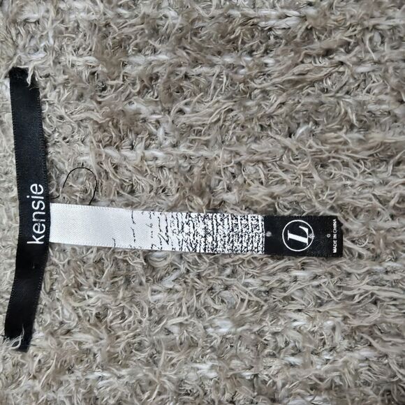 Kensie Beige Long Open Front Cardigan Eyelash Soft Fuzzy Sweater Size L Womens - Picture 8 of 11